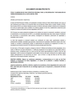 Report: ELABORACION DE UNA ESTRATEGIA REGIONAL PARA LA RECUPERACIÓN Y RESTAURACIÓN DE TIERRAS DEGRADADAS EN LA COSTA SUR DEL PERU